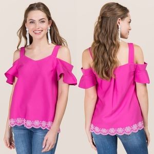 NEW Ethel Pink Cold Shoulder Sweetheart Eyelet Top